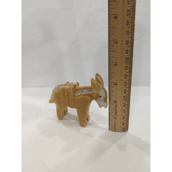 Vtg Donkey Mule Statue Figurine Onyx Natural Marbled Stone Hand Carved White Tan - Picture 2 of 6